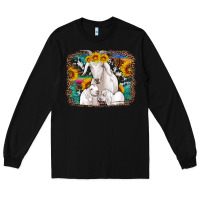 Black goat family with sunflowers western serape turquoise background Long Sleeve Tee - Artiststas