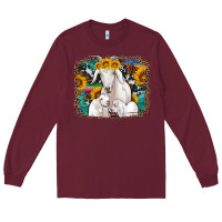 Burgundy goat family with sunflowers western serape turquoise background Long Sleeve Tee - Artiststas