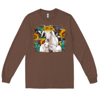 Chestnut goat family with sunflowers western serape turquoise background Long Sleeve Tee - Artiststas