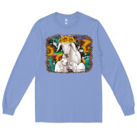 Colony Blue goat family with sunflowers western serape turquoise background Long Sleeve Tee - Artiststas