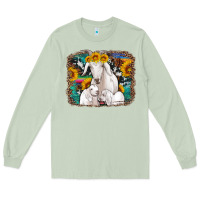 Matcha goat family with sunflowers western serape turquoise background Long Sleeve Tee - Artiststas