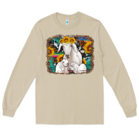Mushroom goat family with sunflowers western serape turquoise background Long Sleeve Tee - Artiststas