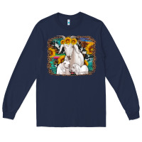 Navy goat family with sunflowers western serape turquoise background Long Sleeve Tee - Artiststas