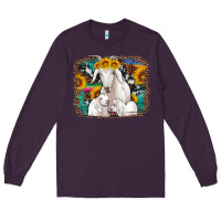 Plum goat family with sunflowers western serape turquoise background Long Sleeve Tee - Artiststas