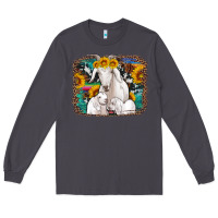 Smoke goat family with sunflowers western serape turquoise background Long Sleeve Tee - Artiststas