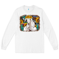 White goat family with sunflowers western serape turquoise background Long Sleeve Tee - Artiststas