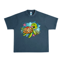 Midnight Navy ocean with turtle Urban Heavy Tee - AdoDesignShop