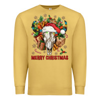 Antique Gold Merry Christmas With Bull skull Premium Sweatshirt - BundleAndBundleShop