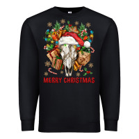 Black Merry Christmas With Bull skull Premium Sweatshirt - BundleAndBundleShop