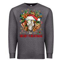 Charcoal Heather Merry Christmas With Bull skull Premium Sweatshirt - BundleAndBundleShop