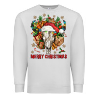Dove Grey Merry Christmas With Bull skull Premium Sweatshirt - BundleAndBundleShop
