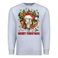 Heather Grey Merry Christmas With Bull skull Premium Sweatshirt - BundleAndBundleShop