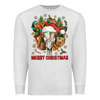 Oatmeal Heather Merry Christmas With Bull skull Premium Sweatshirt - BundleAndBundleShop