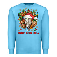 Ocean Blue Merry Christmas With Bull skull Premium Sweatshirt - BundleAndBundleShop