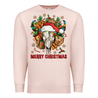 Pale Pink Merry Christmas With Bull skull Premium Sweatshirt - BundleAndBundleShop