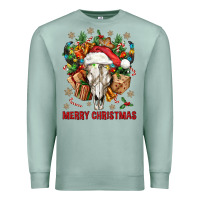 Seafoam Merry Christmas With Bull skull Premium Sweatshirt - BundleAndBundleShop