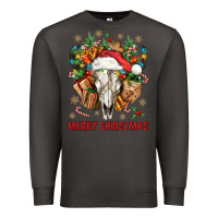 Smoke Merry Christmas With Bull skull Premium Sweatshirt - BundleAndBundleShop
