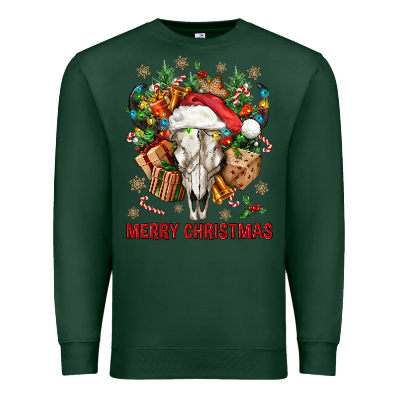 Merry Christmas With Bull Skull Premium Sweatshirt by BundleAndBundleShop | Teevron