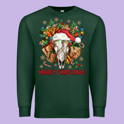 Merry Christmas With Bull Skull Premium Sweatshirt Designed By Bundleandbundleshop