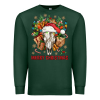 Sports Green Merry Christmas With Bull skull Premium Sweatshirt - BundleAndBundleShop