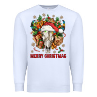 White Merry Christmas With Bull skull Premium Sweatshirt - BundleAndBundleShop