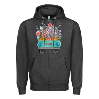Charcoal Heather truck with flowers Zipper Hoodie - MaliasSmallBusiness