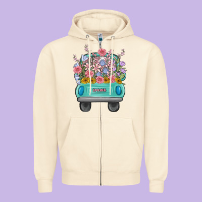 Truck With Flowers Zipper Hoodie Designed By Maliassmallbusiness