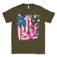 Army Green American flag and dental elements with teeth Classic Tee - AdoDesignShop