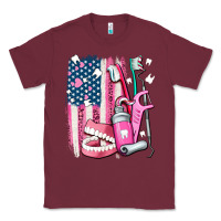 Burgundy American flag and dental elements with teeth Classic Tee - AdoDesignShop