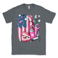 Charcoal Heather American flag and dental elements with teeth Classic Tee - AdoDesignShop