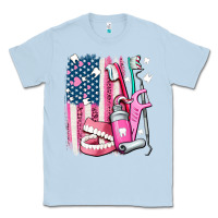 Dusty Blue American flag and dental elements with teeth Classic Tee - AdoDesignShop