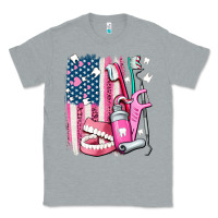 Heather Grey American flag and dental elements with teeth Classic Tee - AdoDesignShop