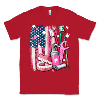 Red American flag and dental elements with teeth Classic Tee - AdoDesignShop