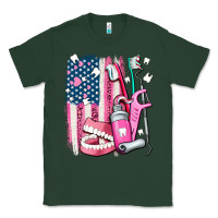 Sports Green American flag and dental elements with teeth Classic Tee - AdoDesignShop