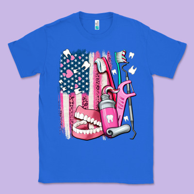 American Flag And Dental Elements With Teeth Classic Tee Designed By Adodesignshop