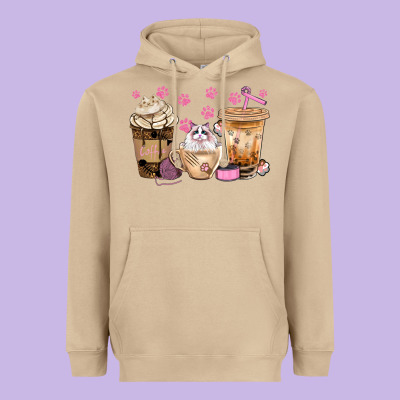 Cat Coffee Cups With Paw Bbs Heavyweight Hoodie Designed By Bundleandbundleshop