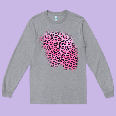 Pink Leopard Patch Long Sleeve Tee Designed By Adodesignshop