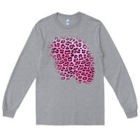 Heather Grey pink leopard patch Long Sleeve Tee - AdoDesignShop