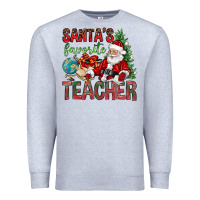 Heather Grey Santa's Favorite Teacher Premium Sweatshirt - BundleAndBundleShop