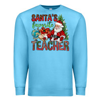 Ocean Blue Santa's Favorite Teacher Premium Sweatshirt - BundleAndBundleShop