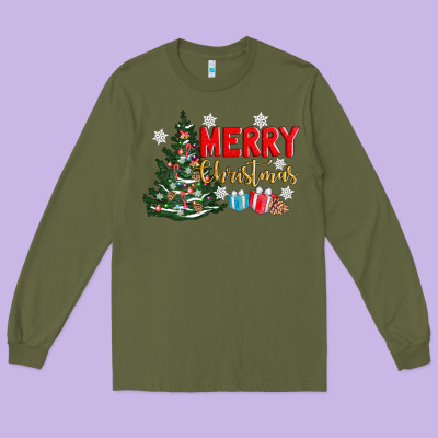 Merry Christmas Tree Long Sleeve Tee Designed By Adodesignshop