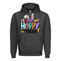 Charcoal Heather one hoppy teacher Zipper Hoodie - MaliasSmallBusiness