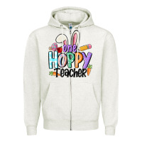 Oatmeal Heather one hoppy teacher Zipper Hoodie - MaliasSmallBusiness