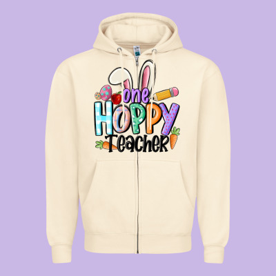 One Hoppy Teacher Zipper Hoodie Designed By Maliassmallbusiness