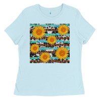Baby Blue sunflower western seamless revize Ladies Tee - AdoDesignShop