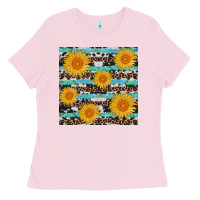 Bubblegum Pink sunflower western seamless revize Ladies Tee - AdoDesignShop