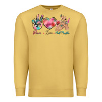 Antique Gold Peace Love Nail Hustler Premium Sweatshirt - BundleAndBundleShop