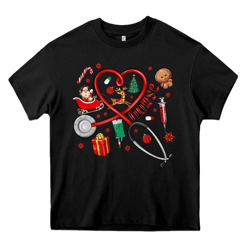 Christmas Nurse Heavy Core Tee by MaliasSmallBusiness | Teevron