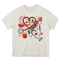 Cream christmas nurse Heavy Core Tee - MaliasSmallBusiness