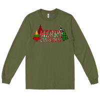Army Green merry christmas glitter plaid trees Long Sleeve Tee - AdoDesignShop